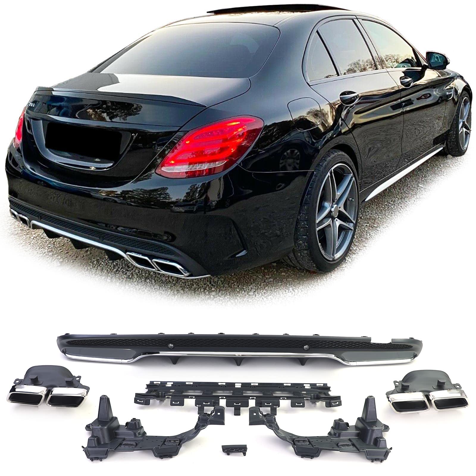 Sport Heckdiffusor mit Endrohren Chrom für Mercedes C W205 S205 Limousine 14-18 von Tenzo-R