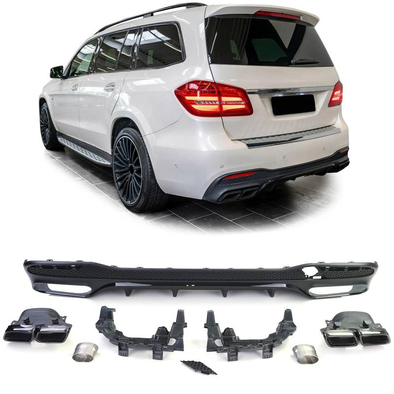 Sport Heckdiffusor Set mit Endrohre Schwarz für Mercedes GLS X166 15-19 von Tenzo-R