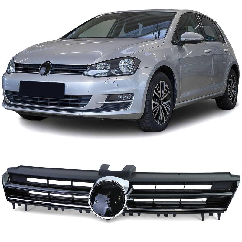 Sport Kühlergrill Schwarz Glanz mit Chromleiste für VW Golf 7 auch GTI 12-17 von Tenzo-R