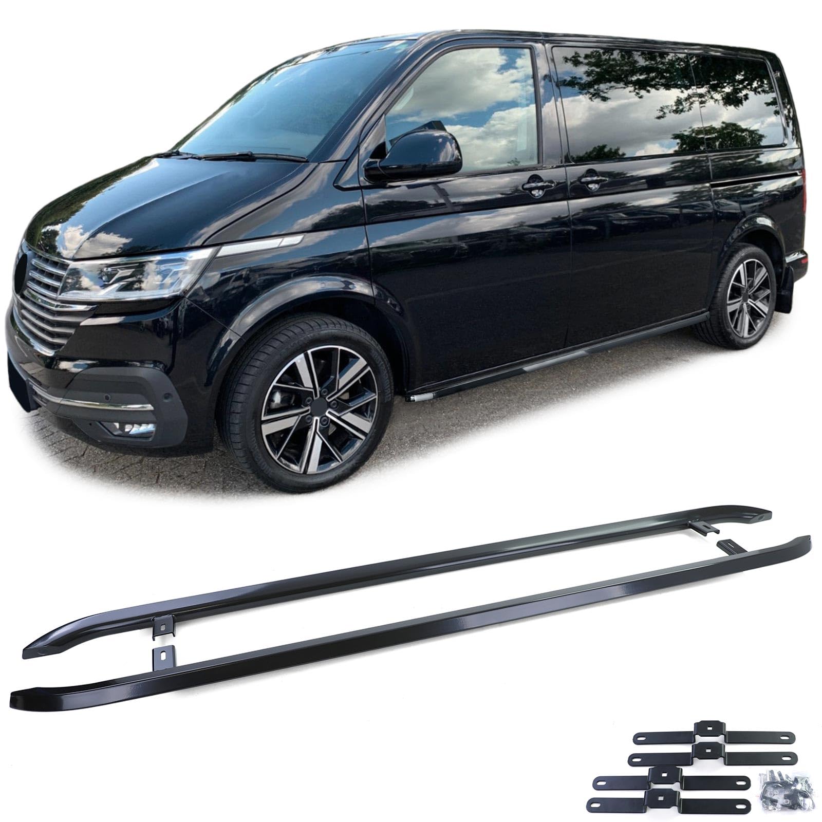 Trittbretter Seitenrohre Edelstahl Schwarz für VW T5 T6 T6.1 kurzer Radstand von Tenzo-R