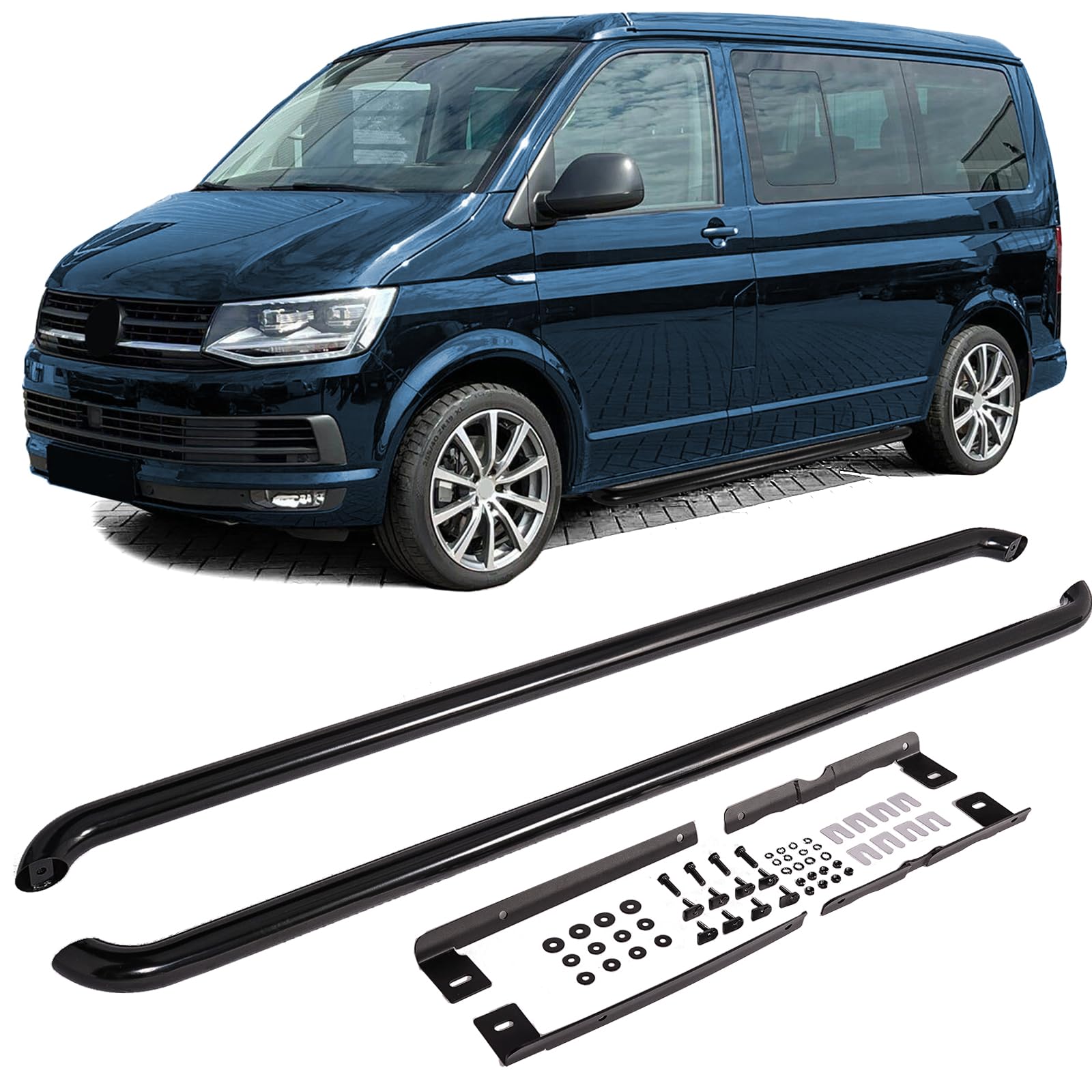 Trittbretter Seitenrohre Edelstahl Schwarz für VW T5 T6 T6.1 Langer Radstand von Tenzo-R