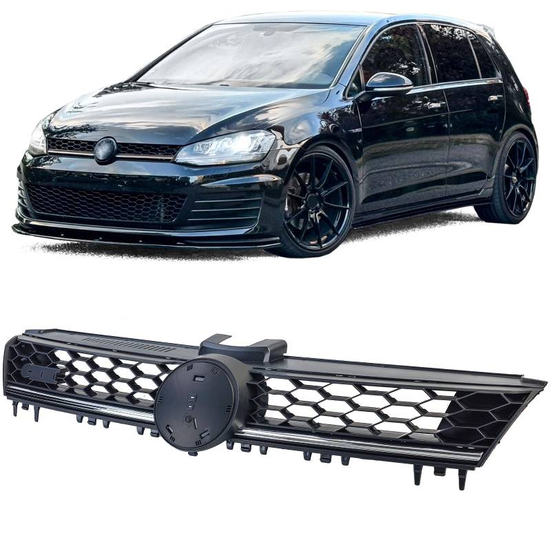 Waben Kühlergrill Schwarz mit Chromleiste für VW Golf 7 12-20 auch GTD von Tenzo-R