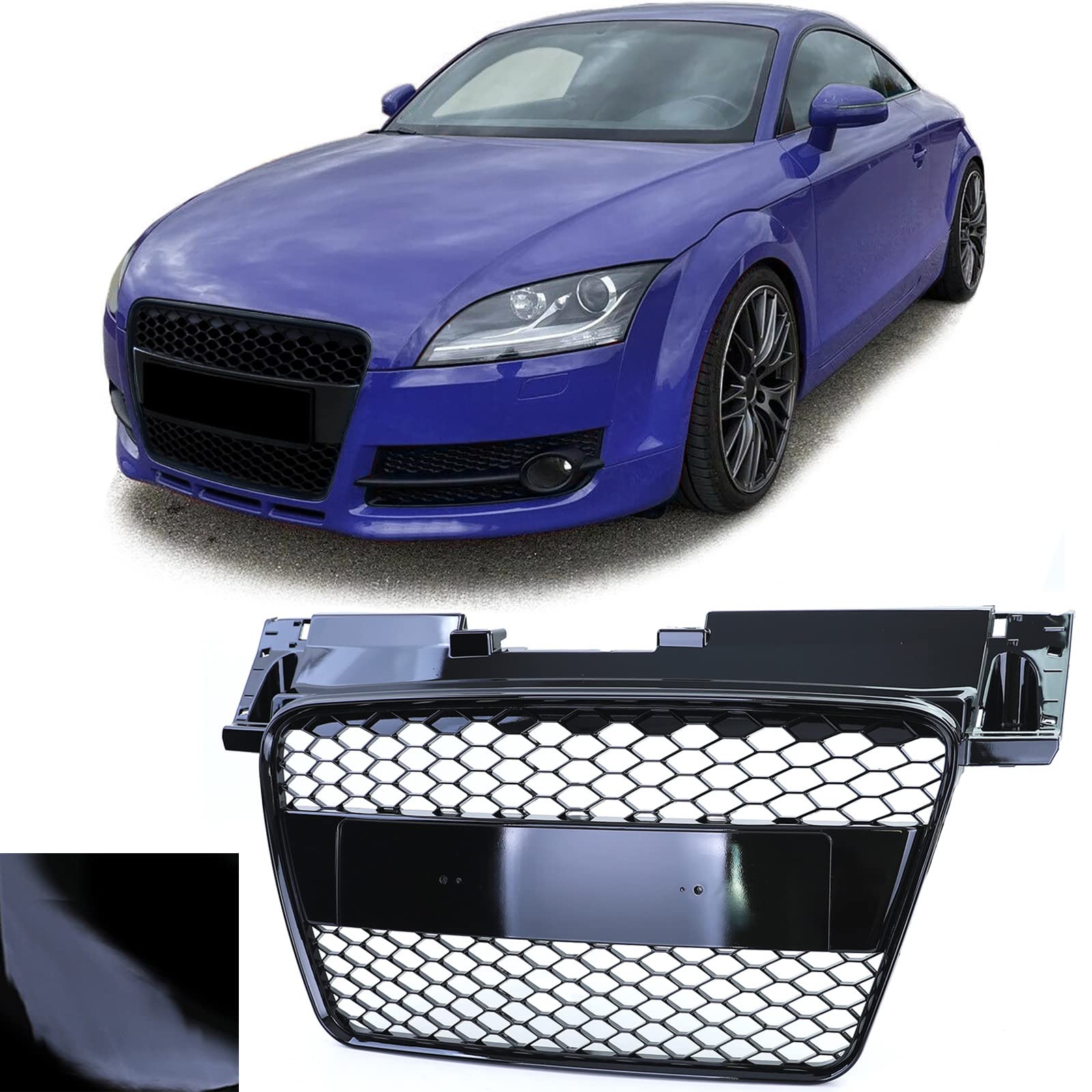 Waben Kühlergrill ohne Emblem Schwarz Glanz für Audi TT 8J Vorfacelift 06-10 von Tenzo-R