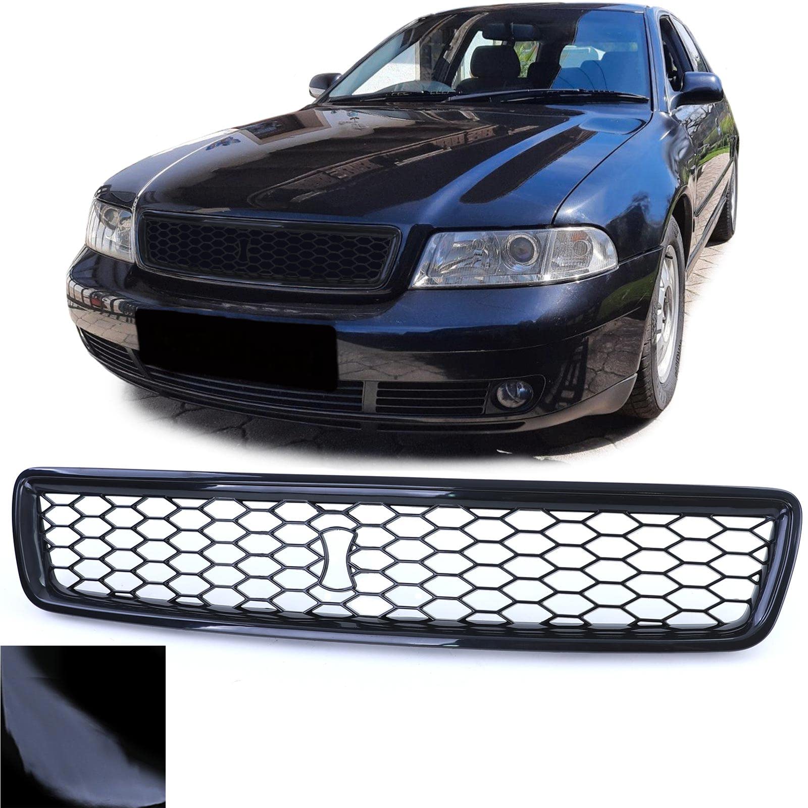 Waben Kühlergrill ohne Emblem schwarz glanz für Audi A4 B5 Limousine Avant 94-01 von Tenzo-R