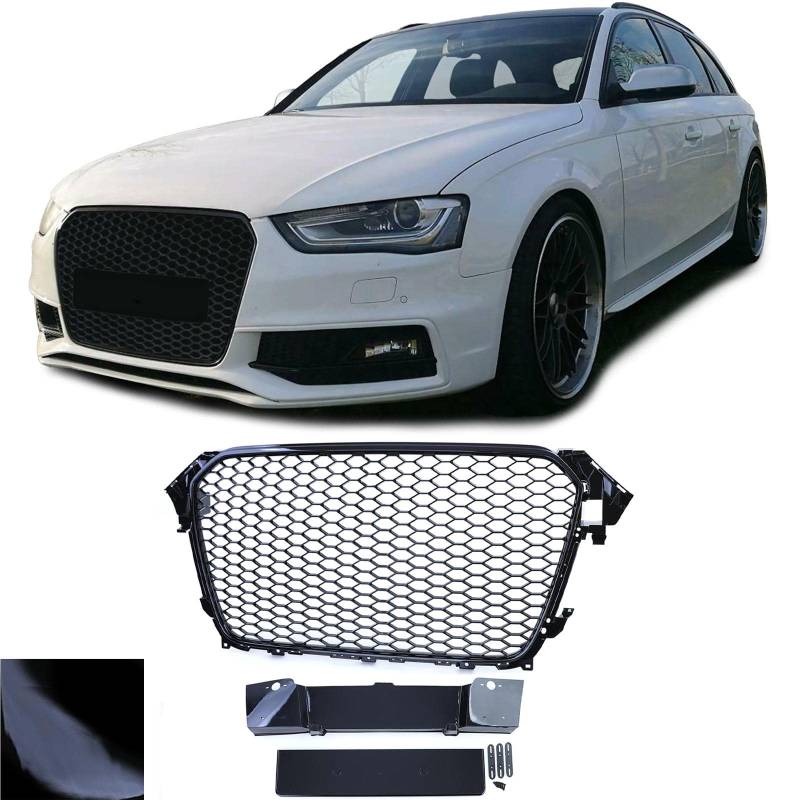 Waben Kühlergrill ohne Emblem schwarz glanz für Audi A4 B8 8K Facelift 11-15 von Tenzo-R