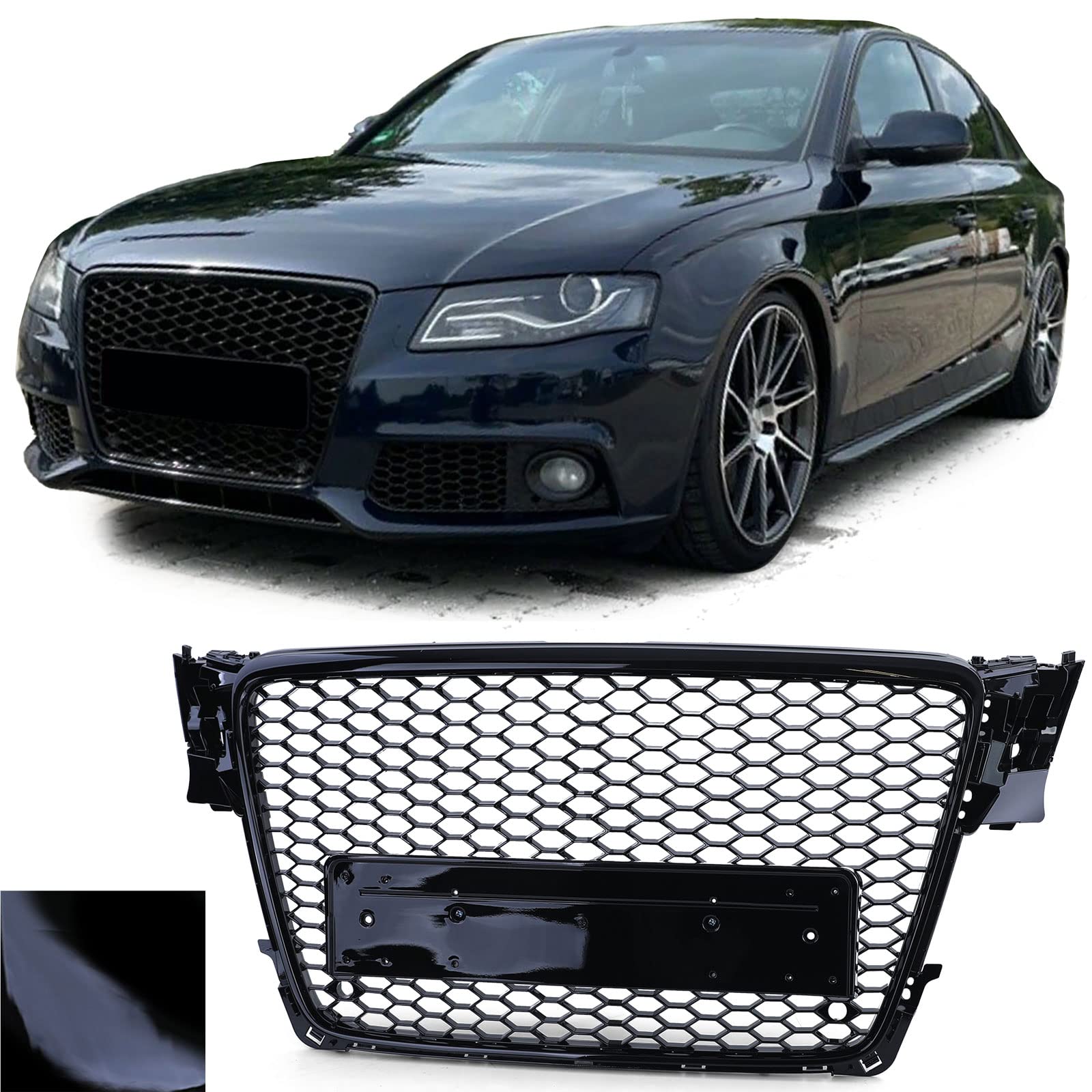 Waben Sport Kühlergrill ohne Emblem Schwarz Glanz für Audi A4 B8 8K 07-11 von Tenzo-R