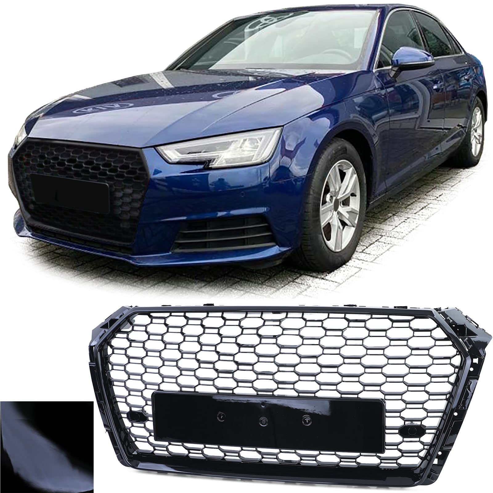 Waben Sport Kühlergrill ohne Emblem Schwarz Glanz für Audi A4 B9 8W 15-19 von Tenzo-R