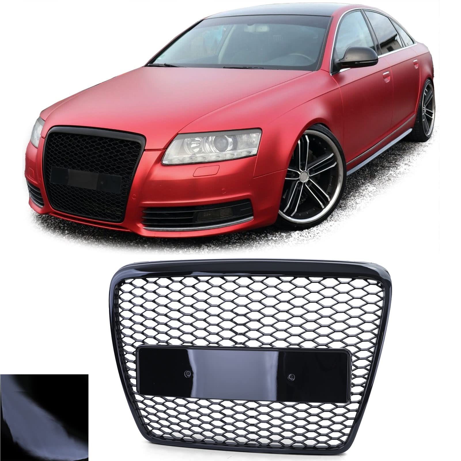 Waben Sport Kühlergrill ohne Emblem Schwarz Glanz für Audi A6 C6 4F 08-11 von Tenzo-R