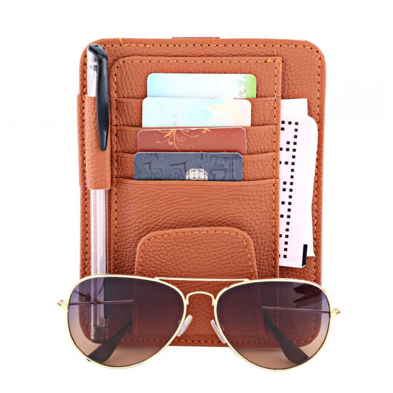 Auto Sonnenblende Organizer Tasche PU Leder Car Space Hängende Karte Telefon Aufbewahrungsbeutelhalter Auto Interieur Zubehör Tasche(Orange) von Terisass