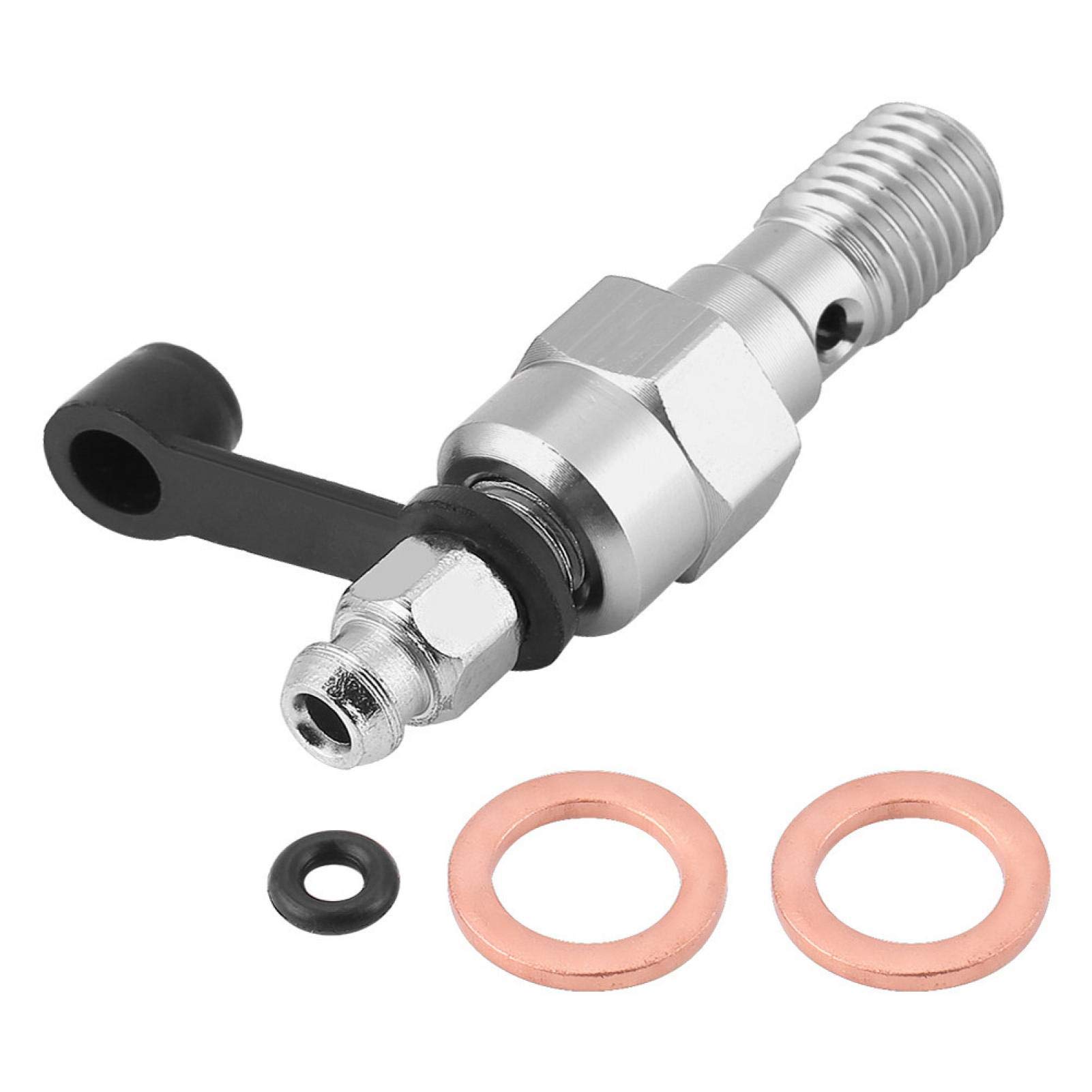 Terisass Entlüftungsschraube M10 * 1,25 mm Motorrad-Hauptbremszylinder-Entlüftungsschraube Universal-Aluminium-Nippel-Hohlschraube mit 2 Teilen Unterlegscheiben und O-Ring-Kit(Silber) von Terisass