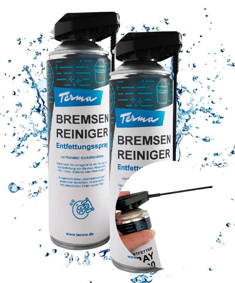 Terma Bremsenreiniger Acetonfrei Kanister + Pumpsprühflasche, Pumpsprüher, Entfetter, Vorreiniger für Werkstatt (Spraydose Bremsenreiniger 500ml) von Terma