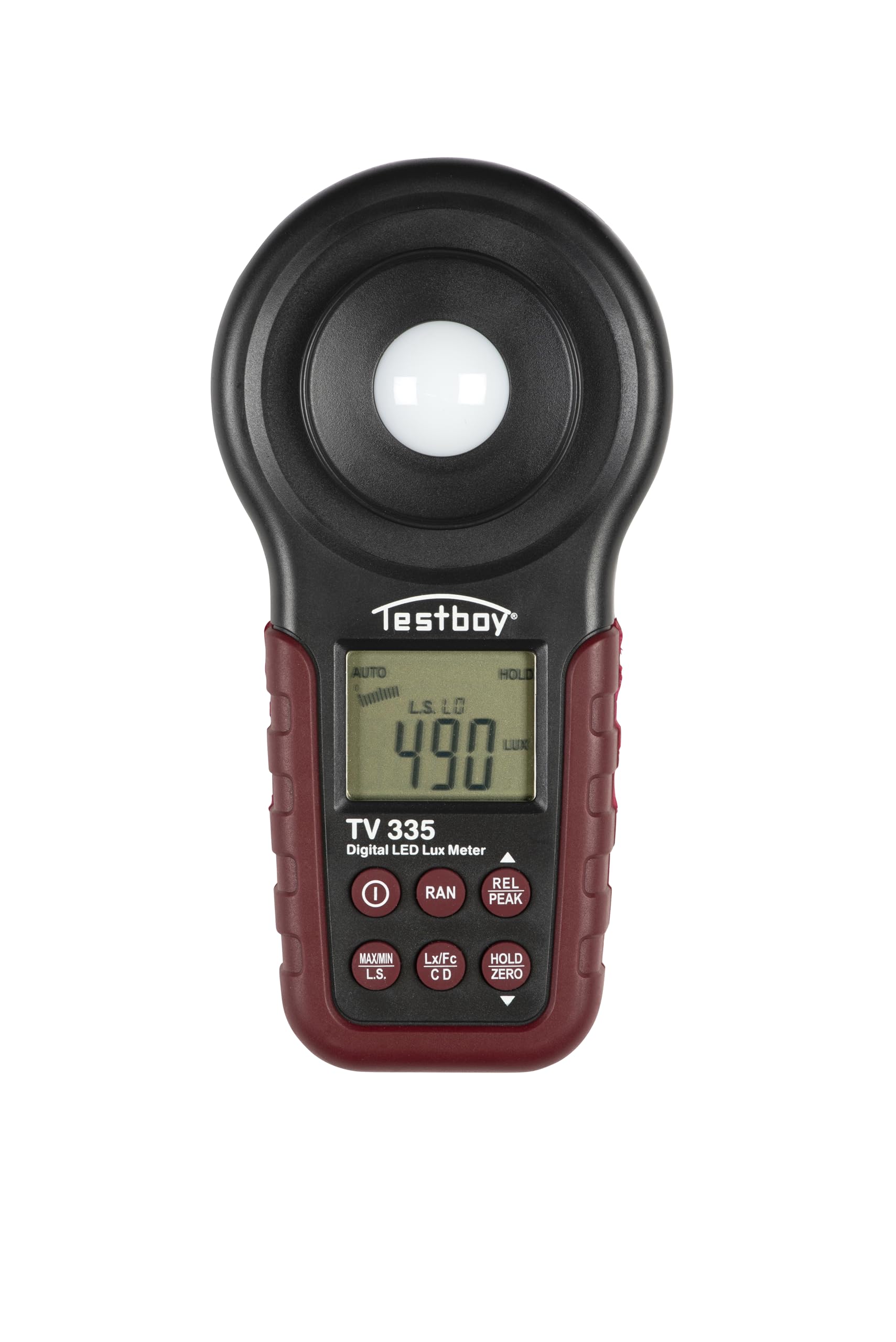 Testboy TV 335 digitales LED-Luxmeter bis 400.000 LUX (LED-Beleuchtung, einstellbare Farbtemperatur, Sensorschutzdeckel, Data-Hold-Funktion), Rot/Schwarz von Testboy