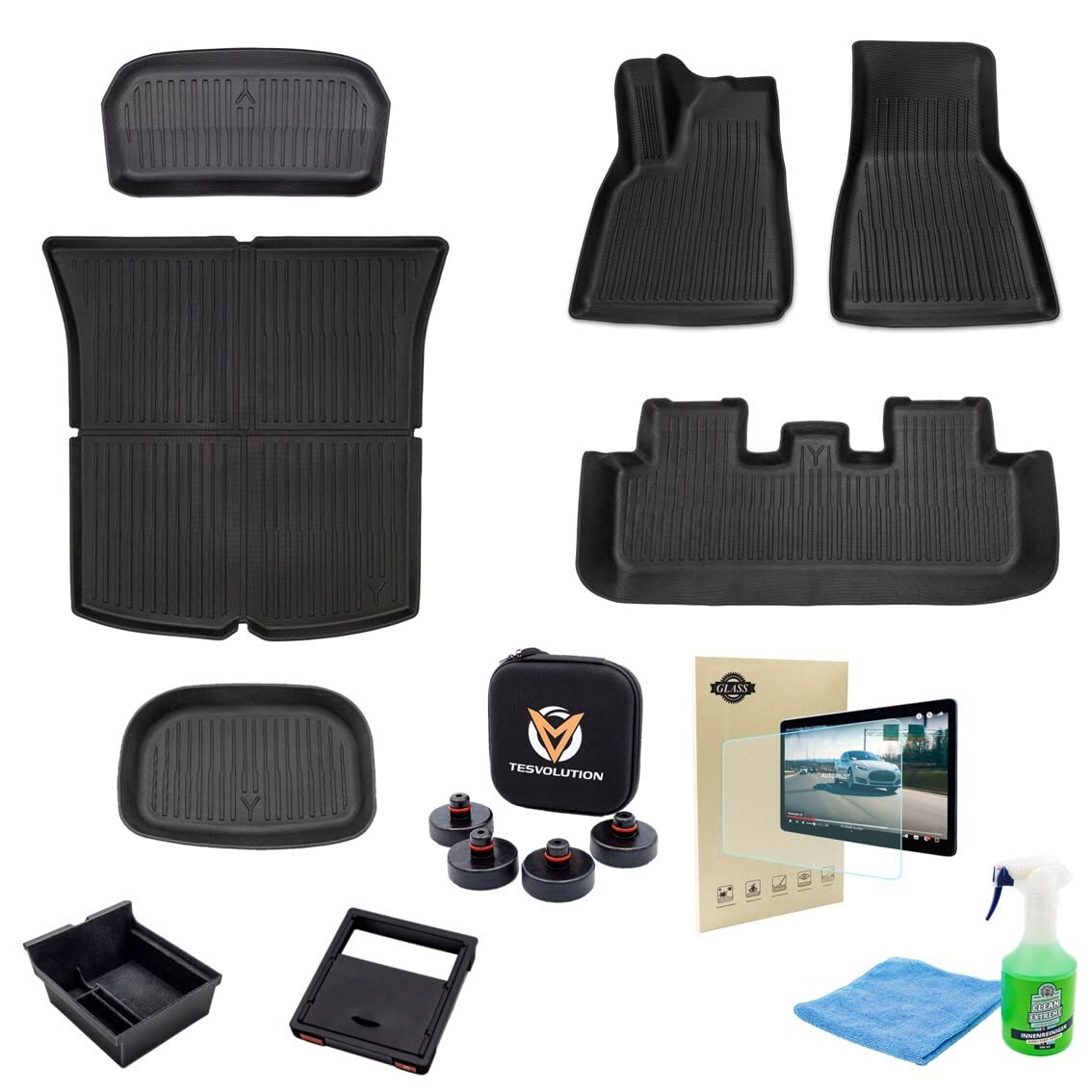 Tesvolution Tesla Model Y Basic Zubehör Paket - Made by Accessories mit Fußmatten und Kofferraummatte Set für BJ 2021 + 2022 + 2023 - Tuning von Tesvolution