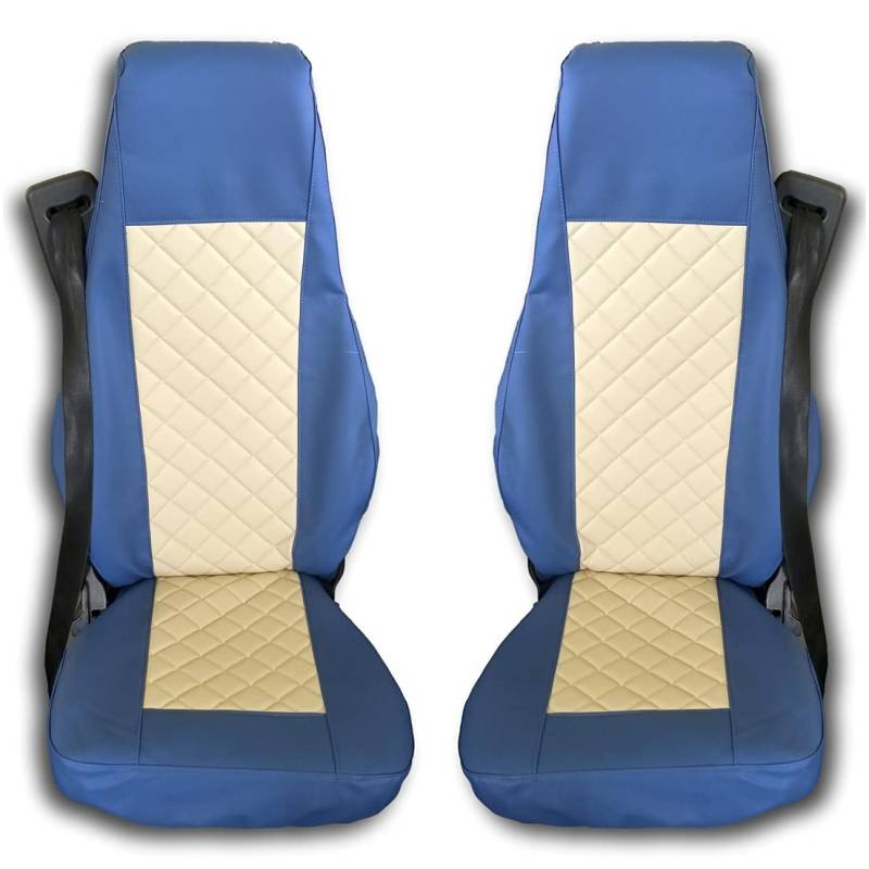 Passend für Volvo FH3, FL, FE, FM 2002–2012 Sitzbezüge in Beige in der Mitte, Blau seitlich aus ECO-Leder. von Texmar