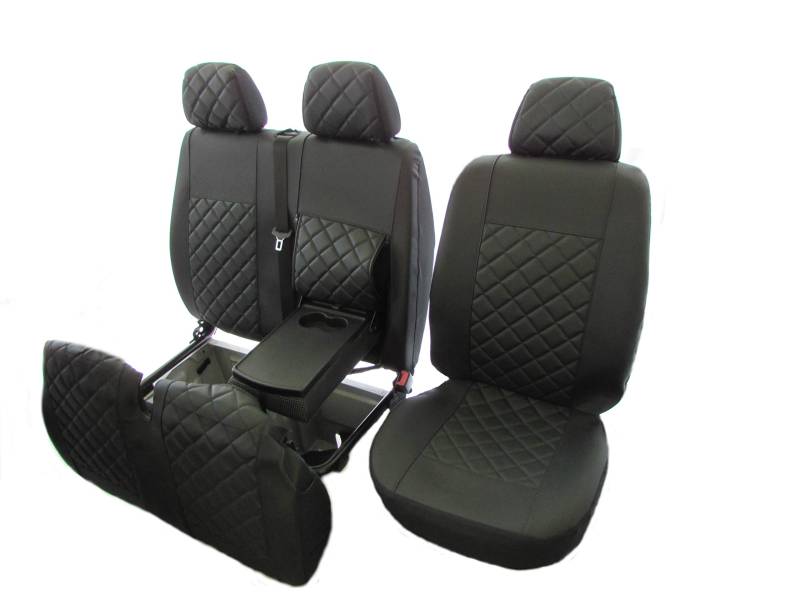 Texmar Designet Sitzbezüge für Peugeot Boxer, Citroen Jumper, Fiat Ducato 2002–2006, RHD, Kunstleder, Schwarz, 2 + 1 (1 Einzel, 1 Doppel) von Texmar