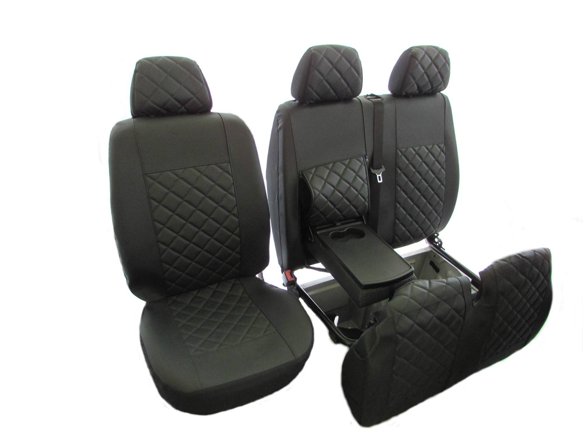 Texmar passend für IVECO Daily nach 2015 Rechtslenker-Fahrzeug, ECO-Leder-Sitzbezüge, schwarz, 2 + 1 (1 Einzelbett, 1 Doppel) von Texmar