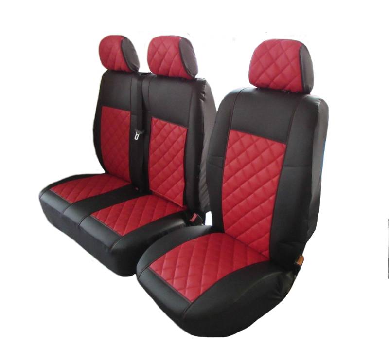 Texmar Peugeot Boxer, Citroen Jumper/Relay, FIAT Ducato 2002–2006 LHD ECO Schwarz-Rot Leder-Sitzbezüge 2 +1 (1 Einzelbett, 1 Doppelbett) von Texmar