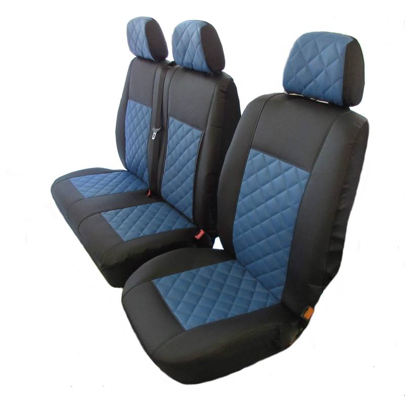 Texmar Peugeot Boxer, Citroen Jumper/Relay, FIAT Ducato 2002–2006 LHD ECO schwarz-blau Leder-Sitzbezüge 2 +1 (1 Einzelbett, 1 Doppelbett) von Texmar