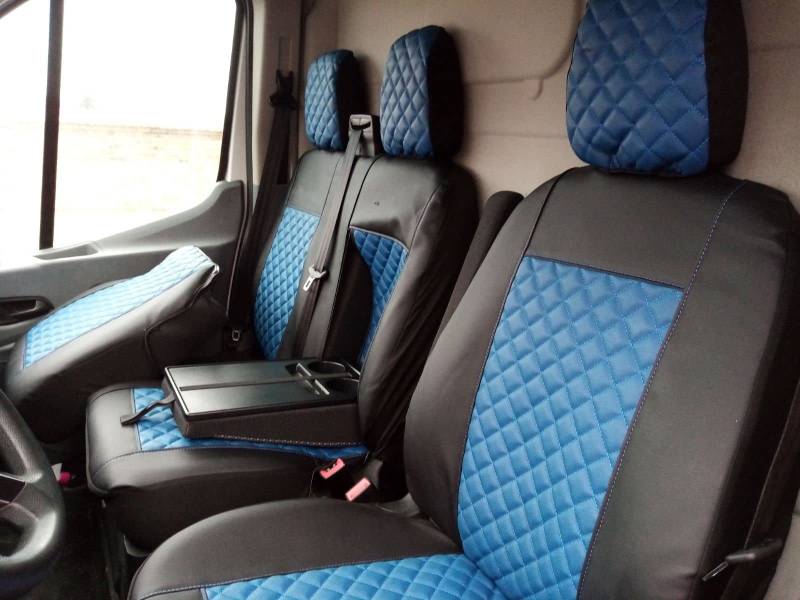 Texmar Sitzbezug Blau Eco Leder für Ford Transit Custom (2015+) Kleine Kabine LHD 2+1 Front Custom Fit von Texmar