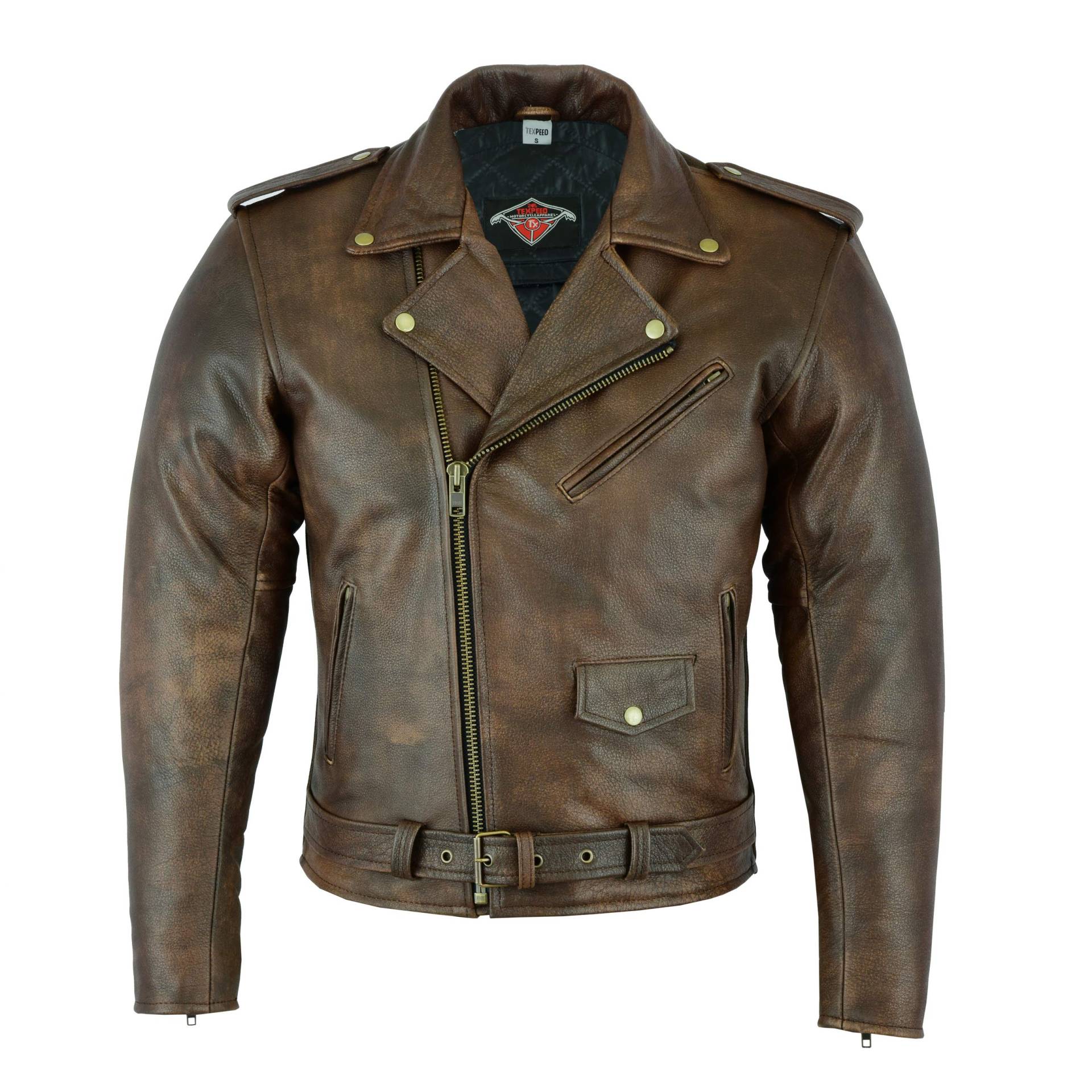 TEXPEED Braun Motorrad lederjacke herren mit protektoren - Marlon Brando Retro Chopper Rockerjacke - Mit Original Biker Rüstung (EN 1621-1) Schutz S von Texpeed