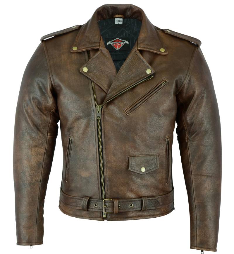 TEXPEED Braun Motorrad lederjacke herren mit protektoren - Marlon Brando Retro Chopper Rockerjacke - Mit Original Biker Rüstung (EN 1621-1) Schutz S von Texpeed