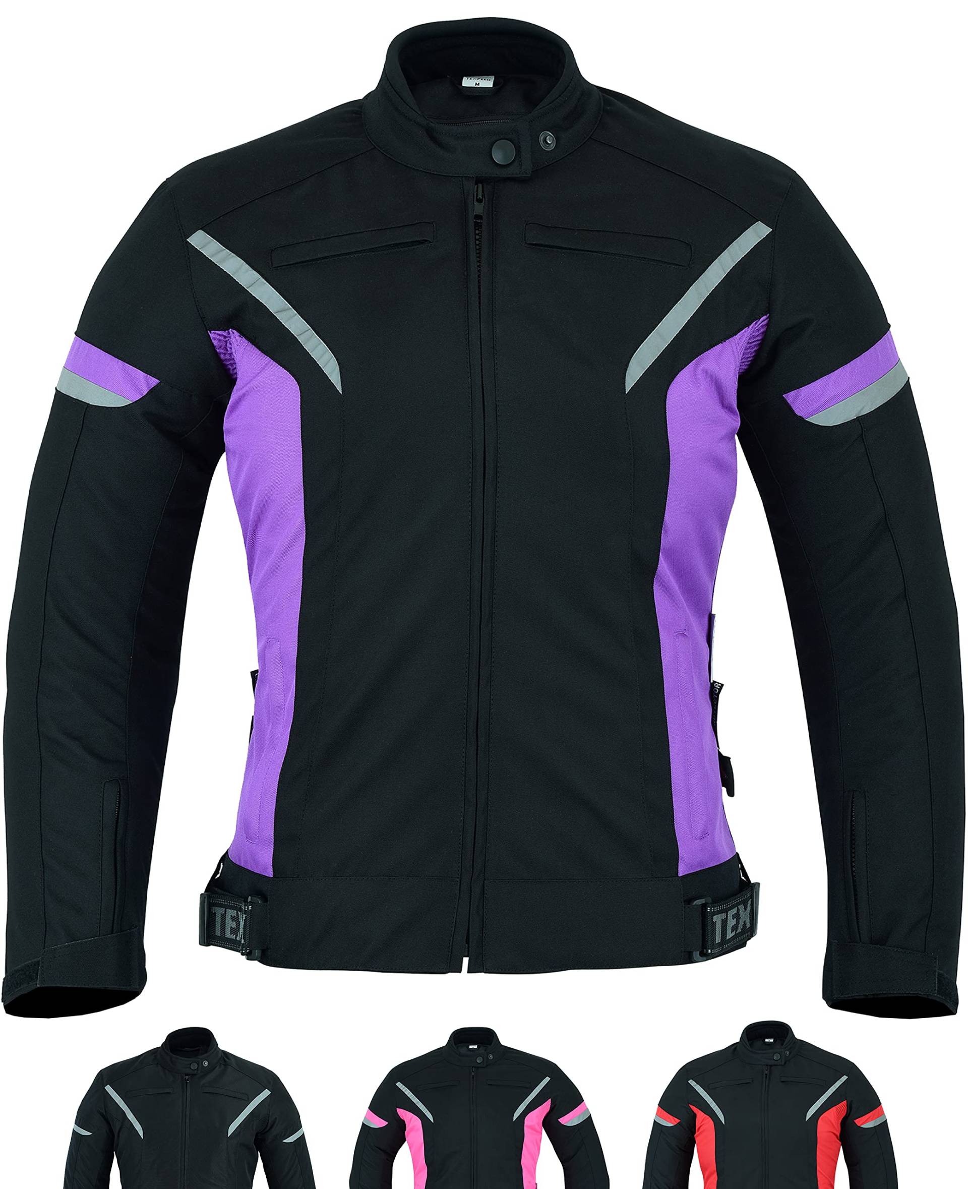 TEXPEED Damen motorradjacke mit protektoren für Sommer oder Winter - Textil wasserdicht motorroller motorrad bikerin mantel mit schutz rüstung (EN 1621-1) - Schwarz Violett - XS von Texpeed