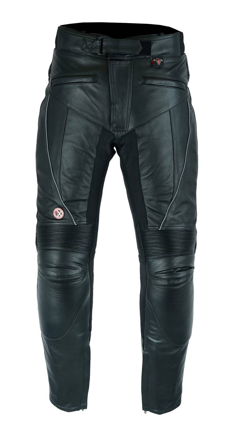 TEXPEED Motorradhose Leder wasserdicht Herren mit Protektoren - Schwarz Vollnarbiges Lederhose Echtleder mit rüstung (EN 1621-1) Biker gepanzerte - XL Taille/Kurz Bein von Texpeed