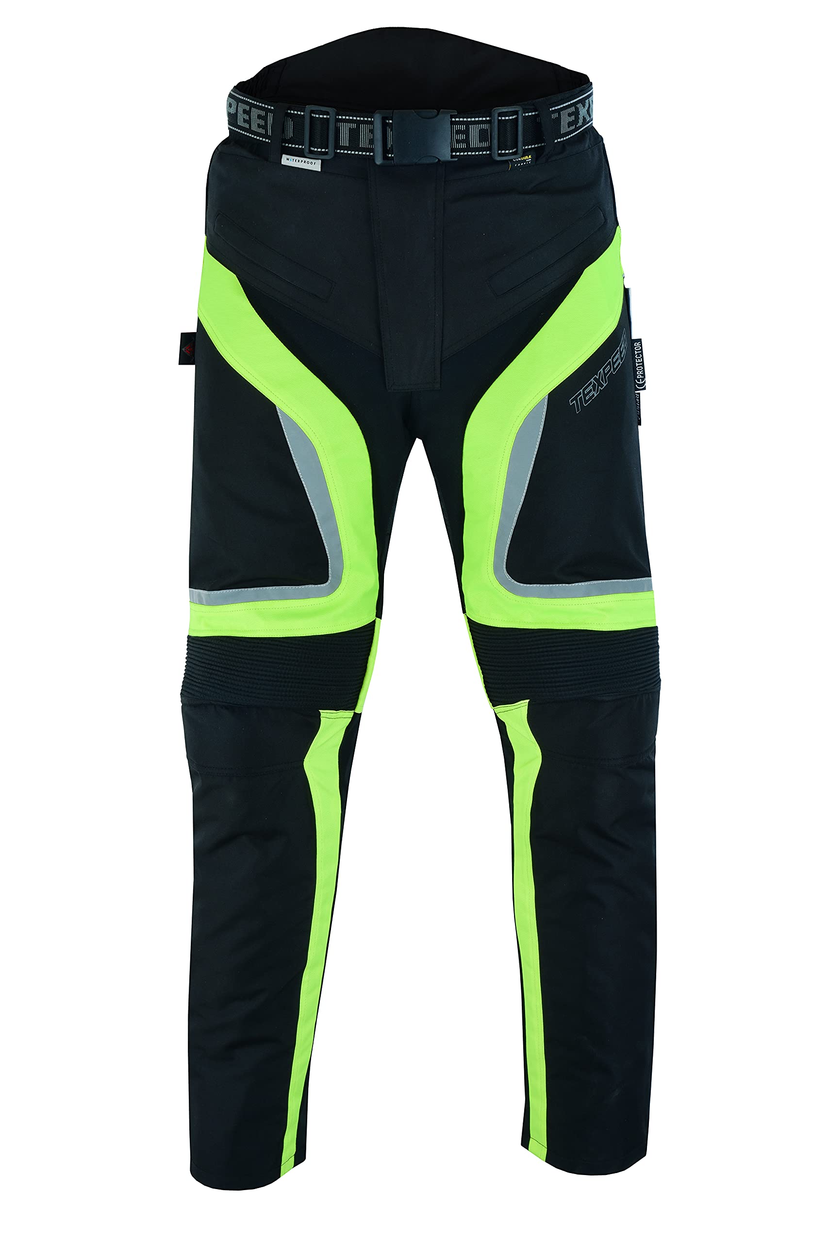 TEXPEED Motorradhose Mit Protektoren Herren - Textil Wasserdicht Motorroller Motorrad Bikerin Mit Schutz Rüstung (EN 1621-1) Gelb Hi Vis - M Taille/Kurz Bein von Texpeed