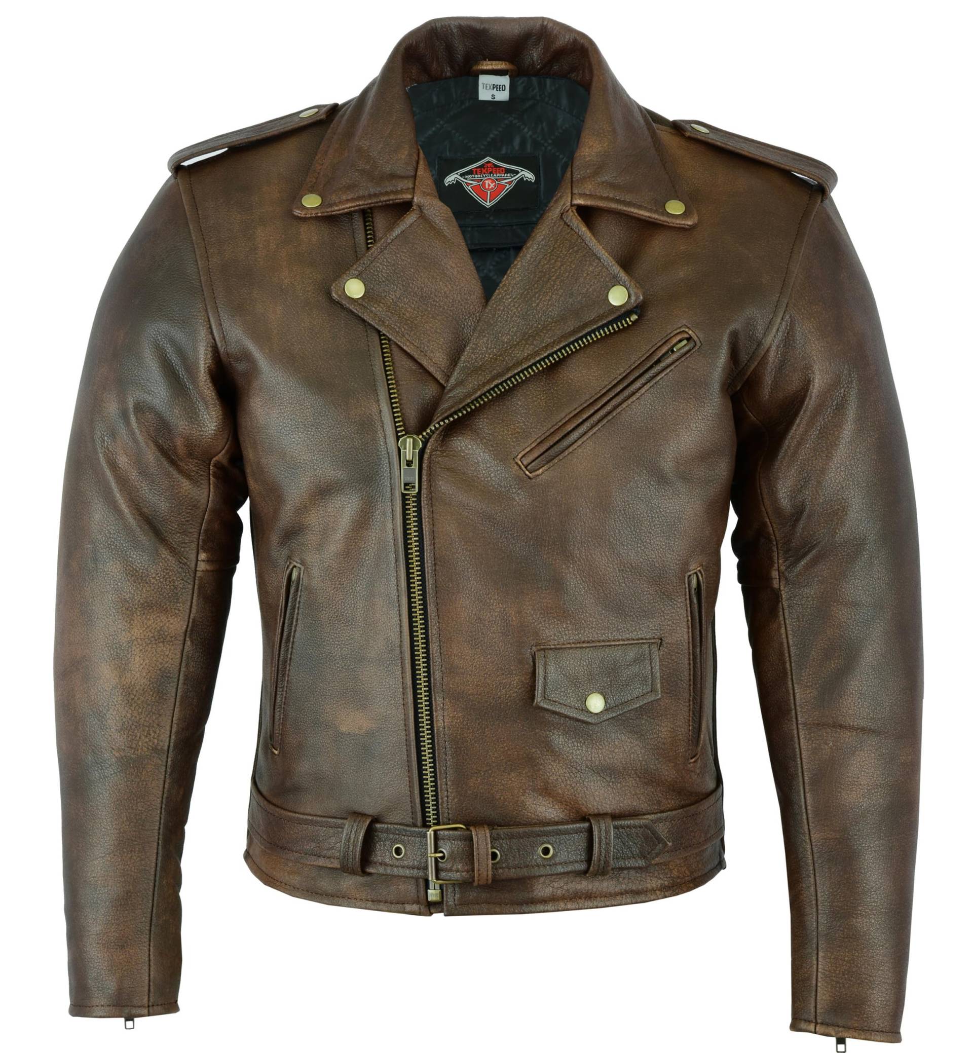 Texpeed Braun Motorrad lederjacke herren mit protektoren - Marlon Brando Retro Chopper Rockerjacke - Mit Original Biker Rüstung (EN 1621-1) Schutz 3XL von Texpeed