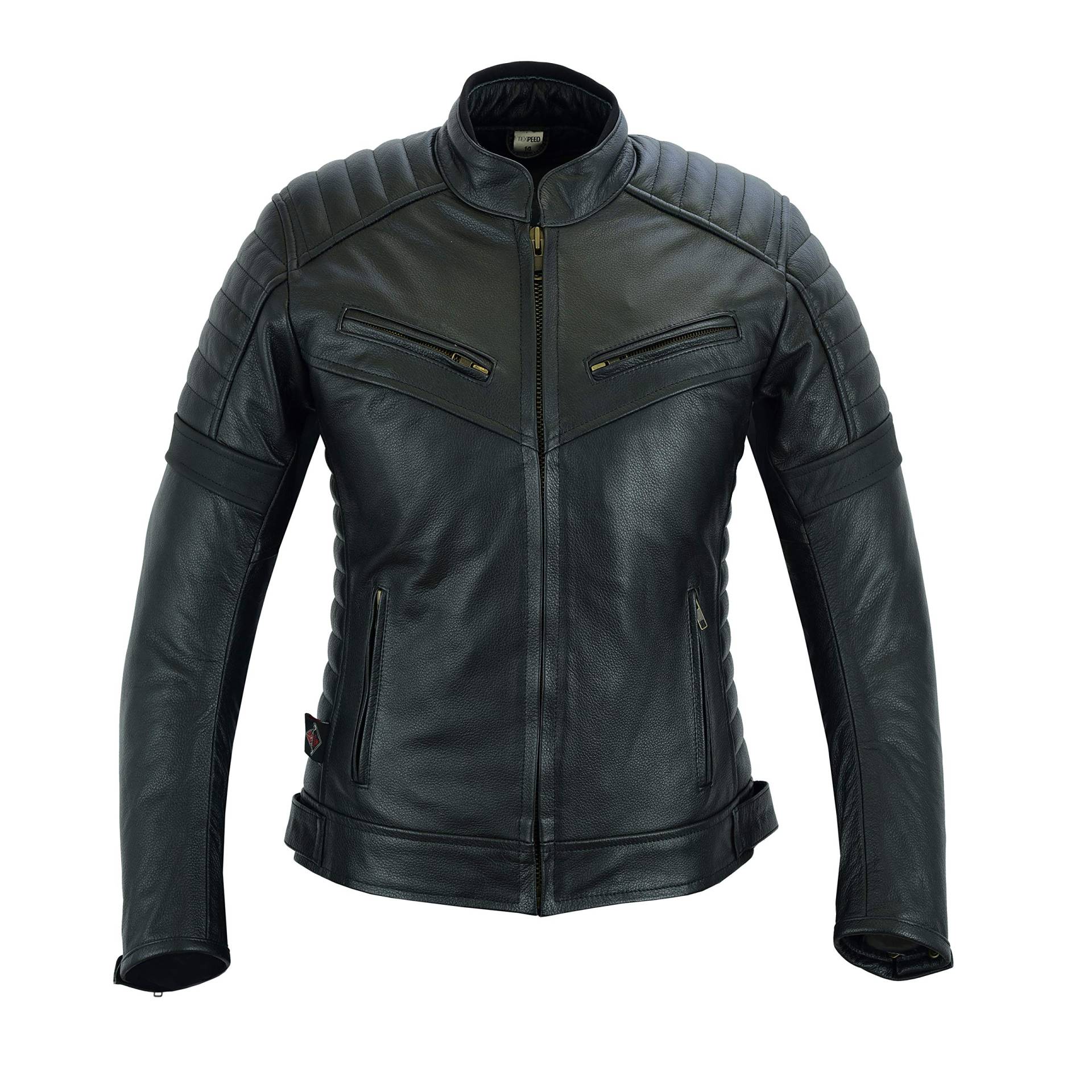 Texpeed Damen Leder Motorradjacke - Touring Cruiser Motorrad mantel Mit Original Biker Rüstung (EN 1621-1) Schutz Schwarz -M von Texpeed