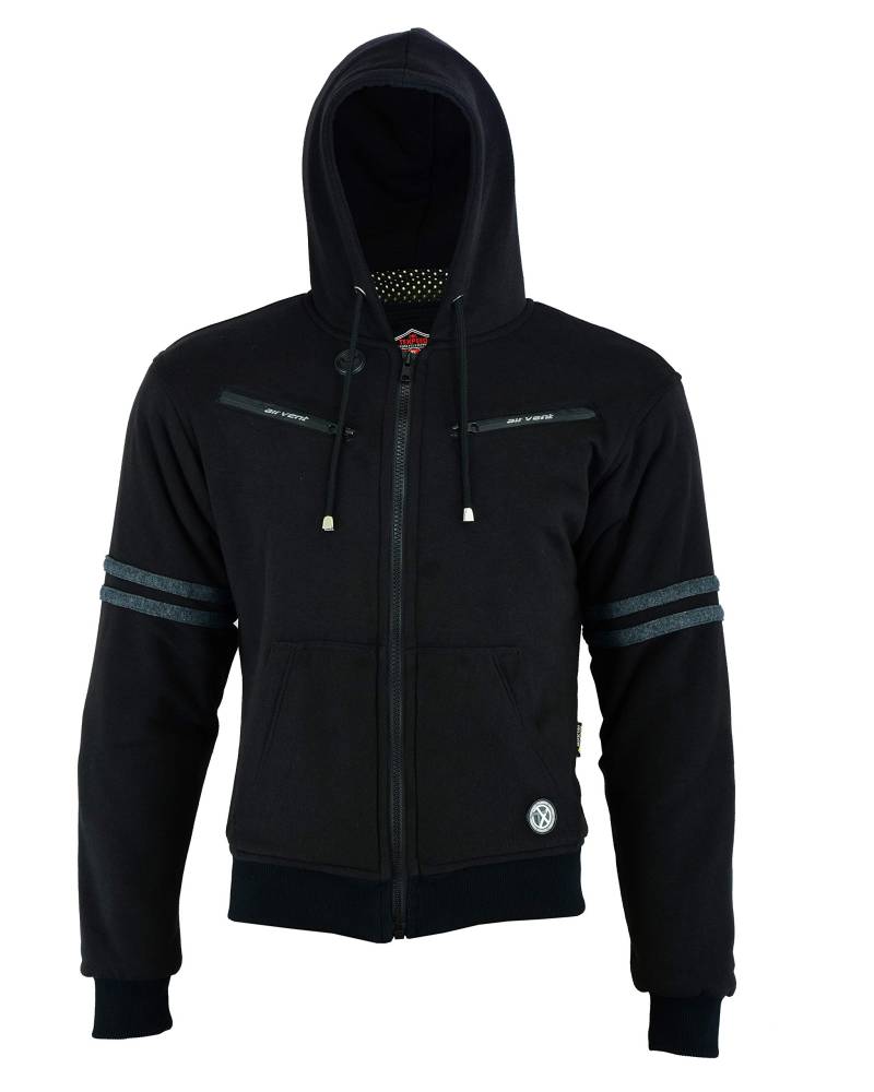 Texpeed Herren Motorradjacke Motorrad Biker Kapuzenjacke - Kapuzenpullover schützendem Aramid mit Rüstung (EN 1621-1) Schutz - Schwarz Grau 5XL von Texpeed