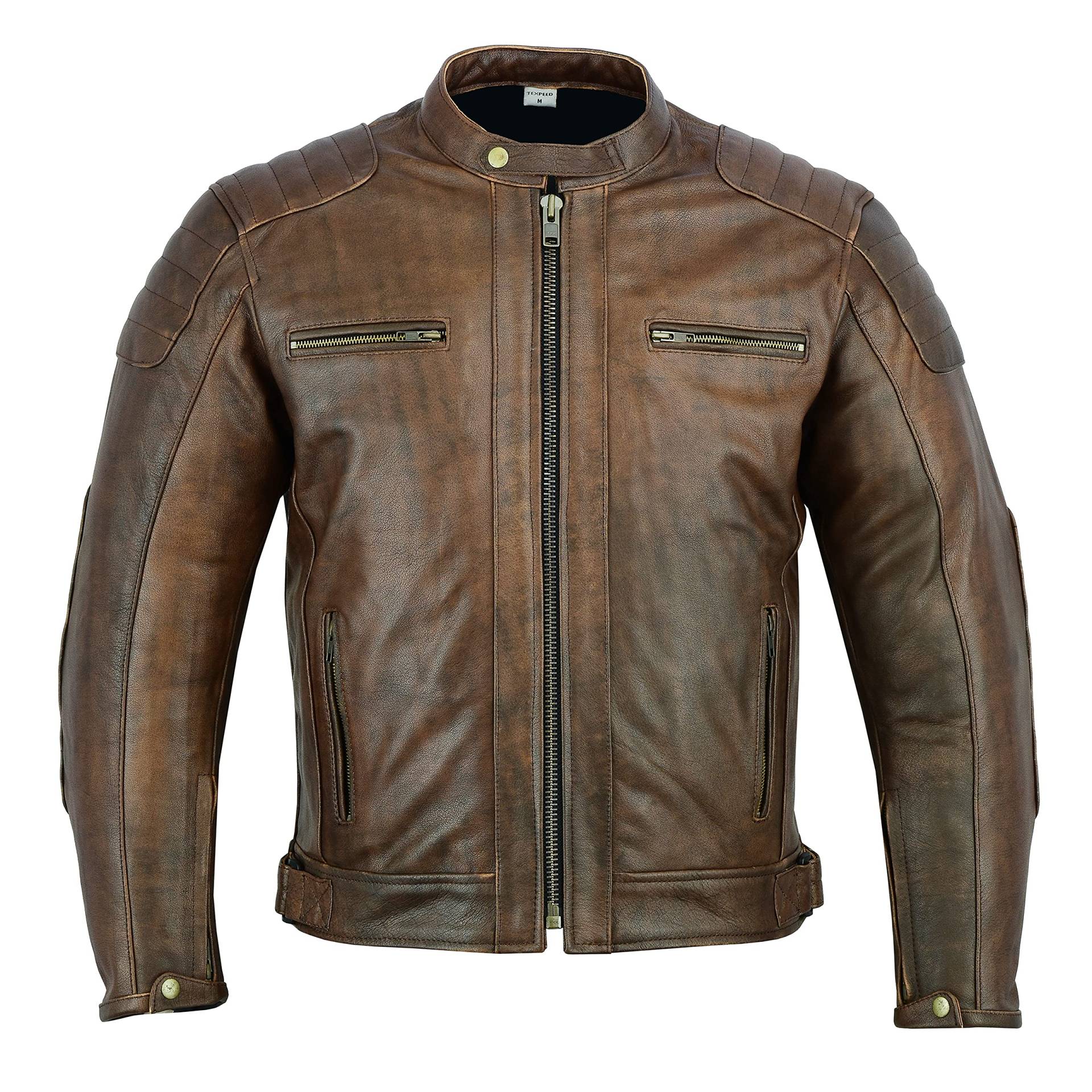 Texpeed Motorrad lederjacke herren mit protektoren - Braun Winter/Sommer Gesteppt echtleder Bikerjacke - Motorrad mit original biker rüstung gepanzert (EN 1621-1) Schutz S von Texpeed