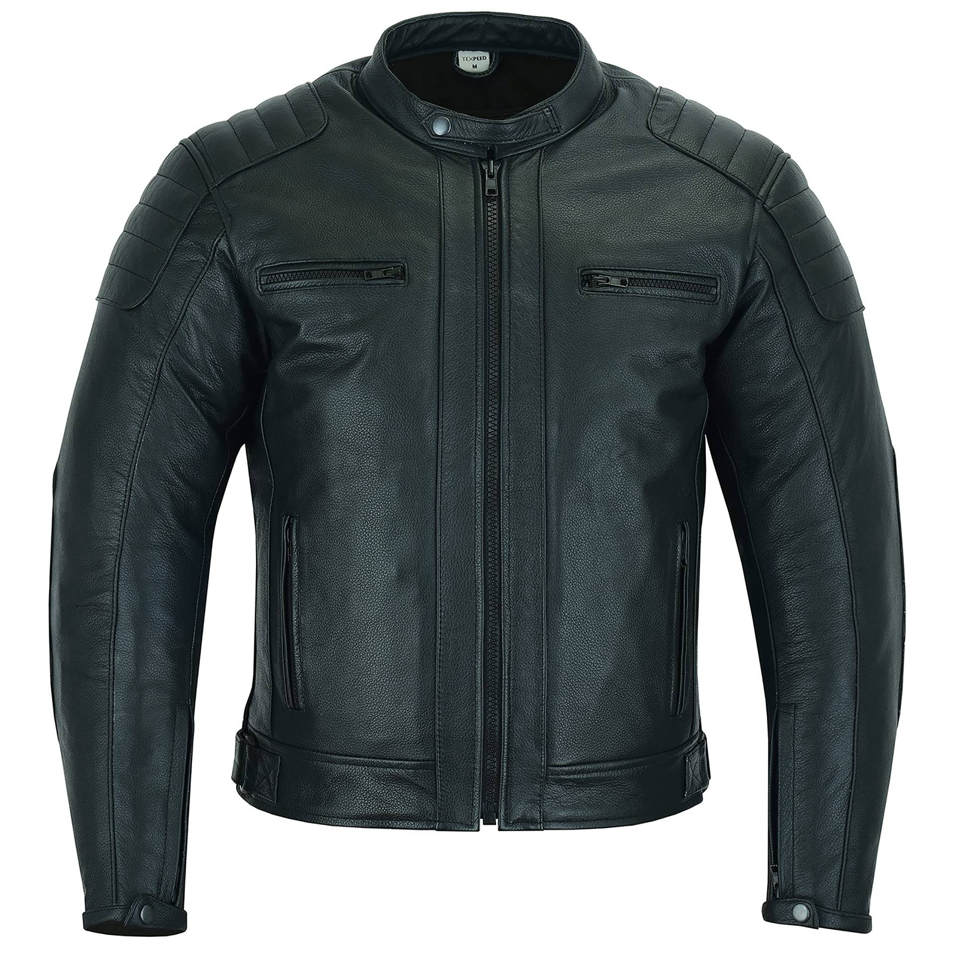 Texpeed Motorrad lederjacke herren mit protektoren - Schwarz Winter/Sommer Gesteppt echtleder Bikerjacke - Motorrad mit original biker rüstung gepanzert (EN 1621-1) Schutz S von Texpeed