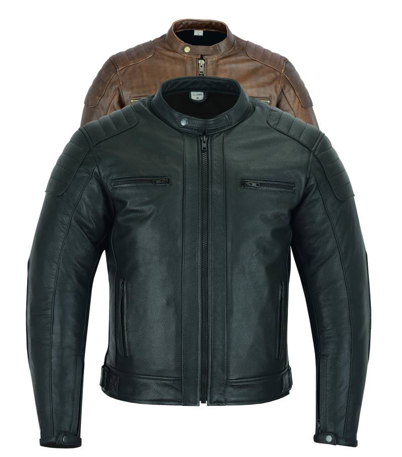 Texpeed Motorrad lederjacke herren mit protektoren - Schwarz Winter/Sommer Gesteppt echtleder Bikerjacke - Motorrad mit original biker rüstung gepanzert (EN 1621-1) Schutz S von Texpeed