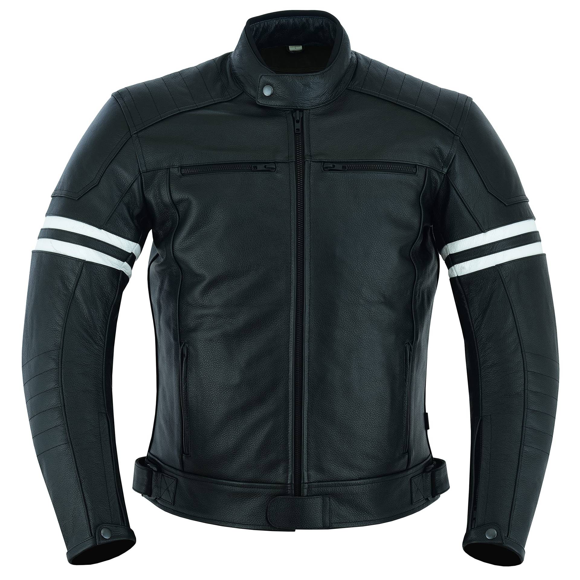 Texpeed Motorrad lederjacke herren mit protektoren - Schwarz mit weißen Streifen - Winter/Sommer Gesteppt echtleder Bikerjacke - Motorrad mit original biker Rüstung gepanzert - 3XL von Texpeed