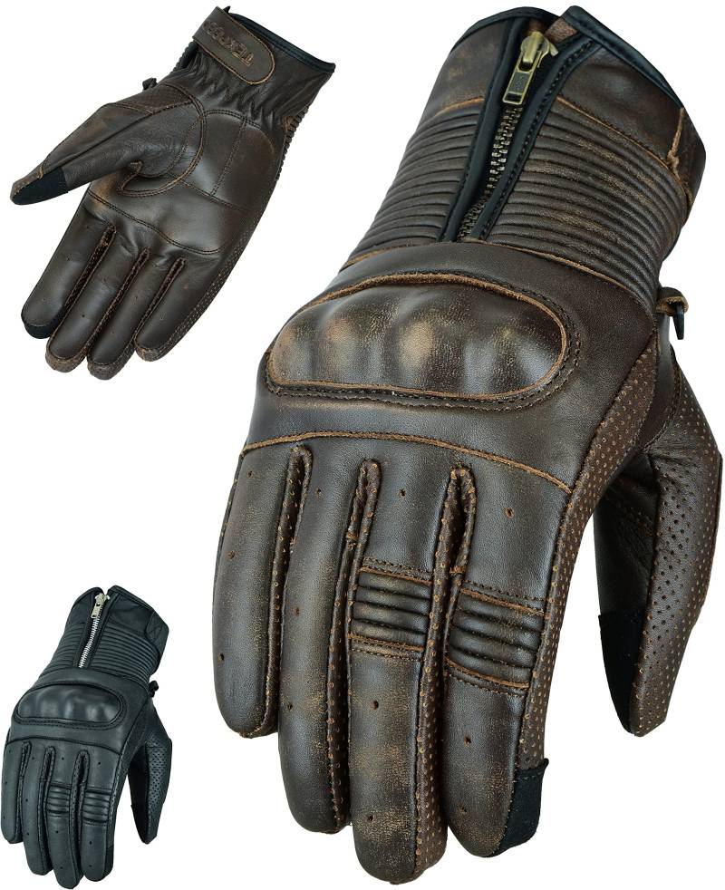 Texpeed Motorradhandschuhe Herren Leder - Biker Moped Gepanzert Knöchelschutz - Für Sommer oder Winter Braun - (L) von Texpeed