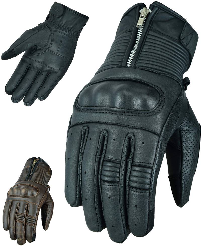 Texpeed Motorradhandschuhe Herren Leder - Biker Moped Gepanzert Knöchelschutz - Für Sommer oder Winter Schwarz - (L) von Texpeed