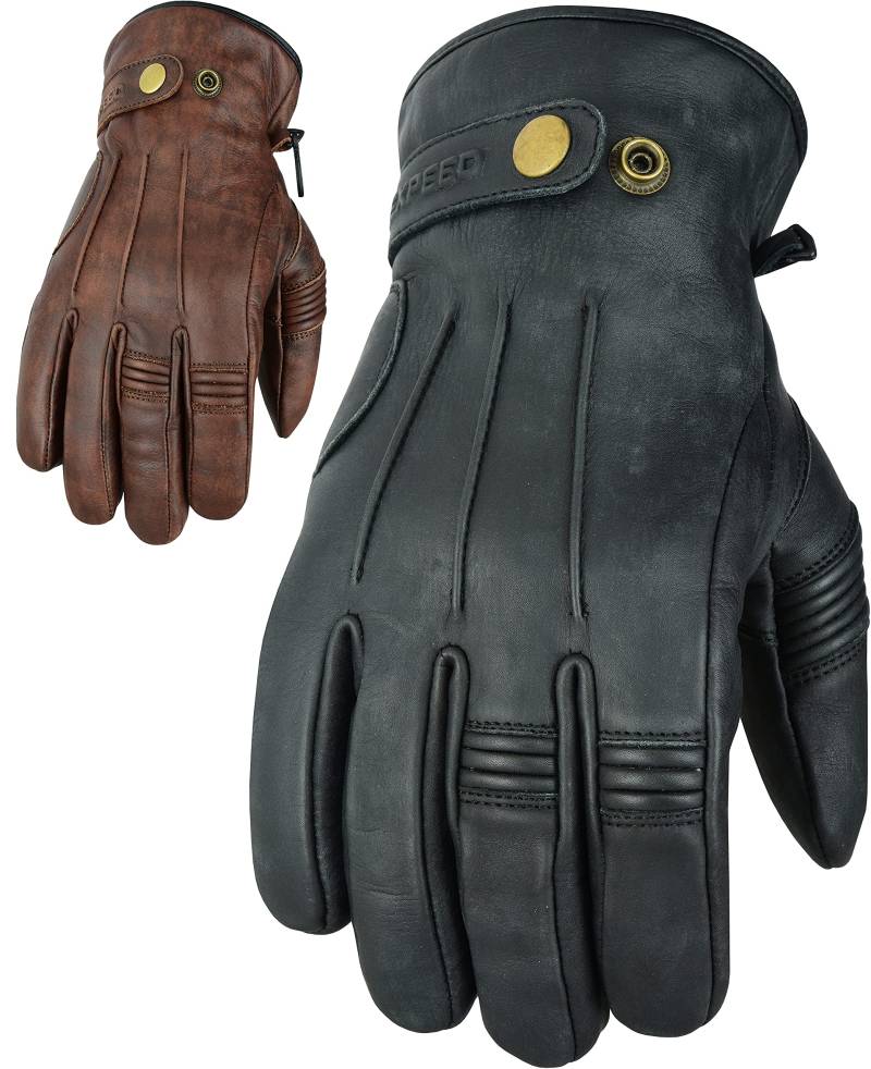 Texpeed Motorradhandschuhe Herren Leder - Biker Winter warm handschuhe - Weiches, leichtes echtes Schwarz - L von Texpeed