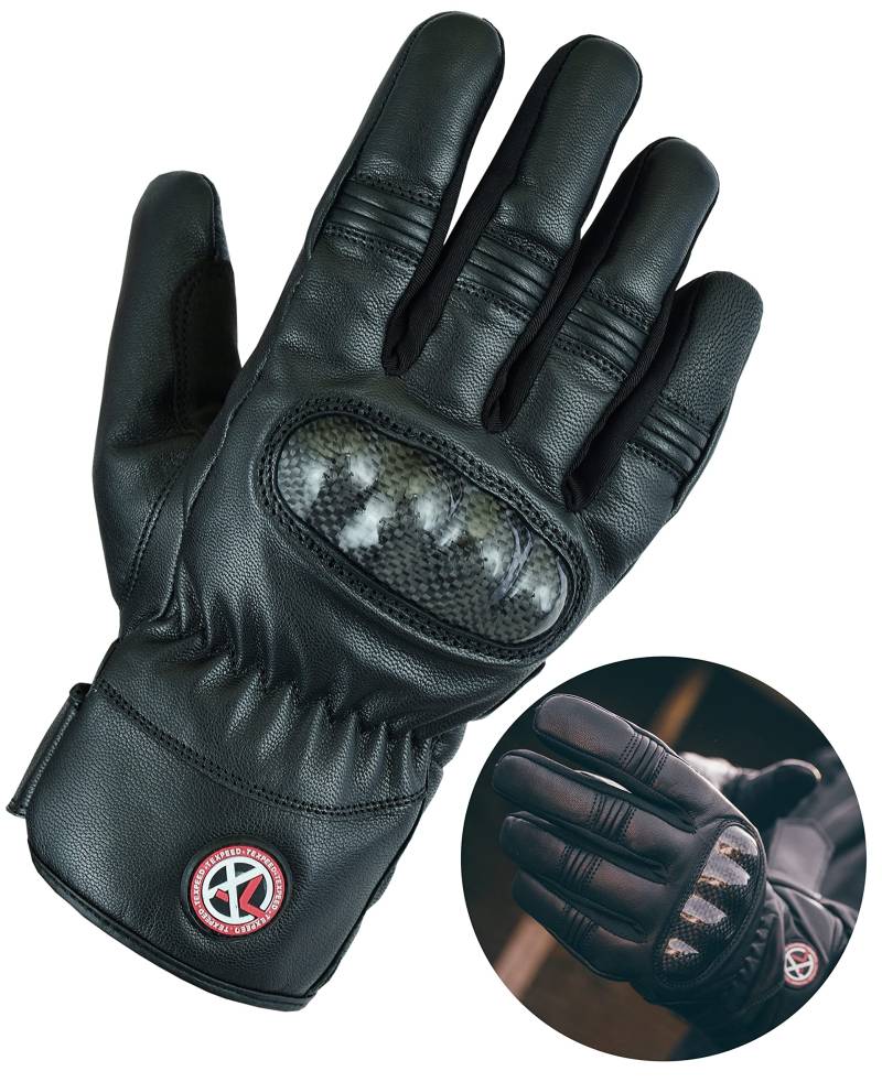 Texpeed Motorradhandschuhe Herren Leder - Wasserdicht Biker Moped Gepanzert Knöchelschutz - Für Sommer oder Winter - Schwarz - Kurzer Stil - 2XL von Texpeed