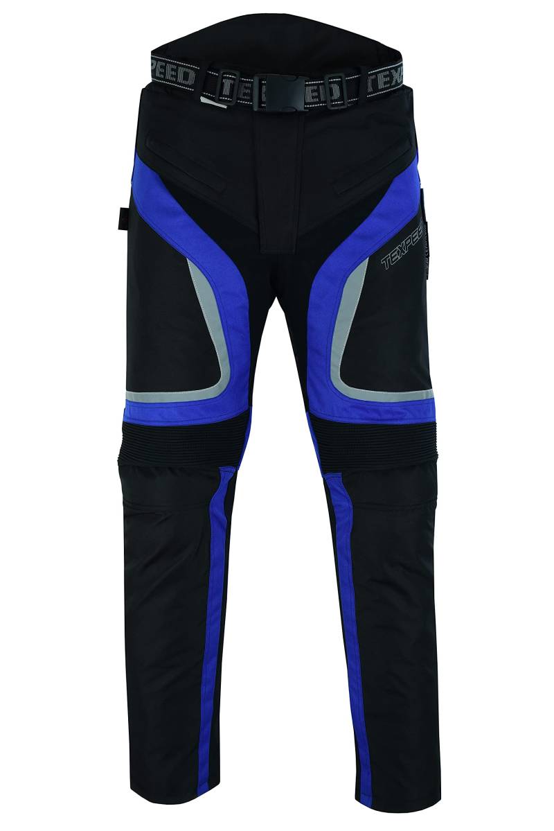 Texpeed Motorradhose Mit Protektoren Herren - Textil Wasserdicht Motorroller Motorrad Bikerin Mit Schutz Rüstung (EN 1621-1) Blau - 3XL Taille/Kurz Bein von Texpeed