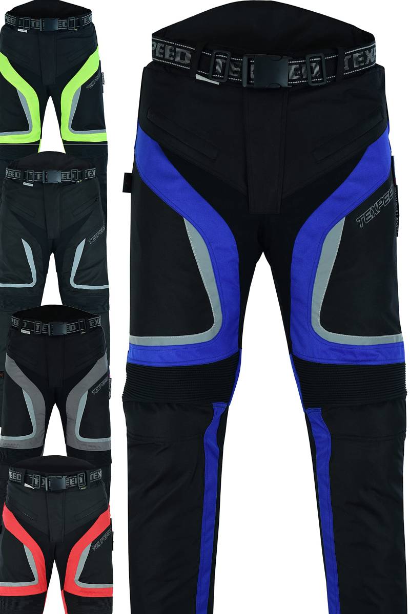 Texpeed Motorradhose Mit Protektoren Herren - Textil Wasserdicht Motorroller Motorrad Bikerin Mit Schutz Rüstung (EN 1621-1) Blau - M Taille/Lang Bein von Texpeed