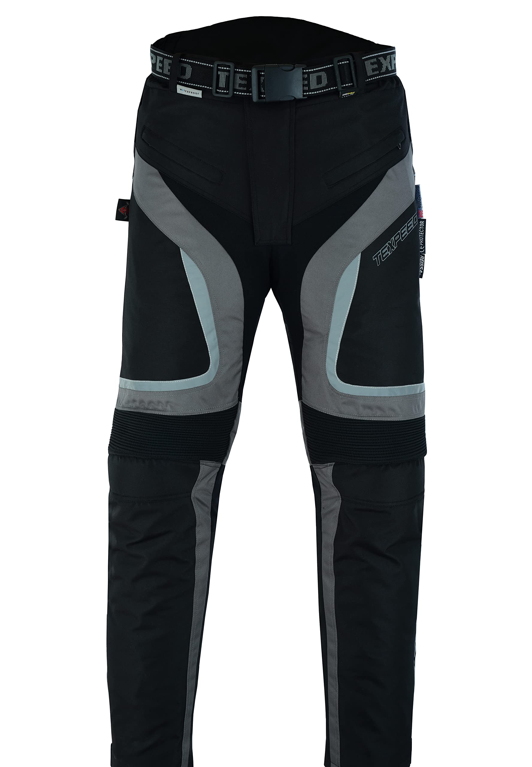 Texpeed Motorradhose Mit Protektoren Herren - Textil Wasserdicht Motorroller Motorrad Bikerin Mit Schutz Rüstung (EN 1621-1) Grau - 7XL Taille/Lang Bein von Texpeed