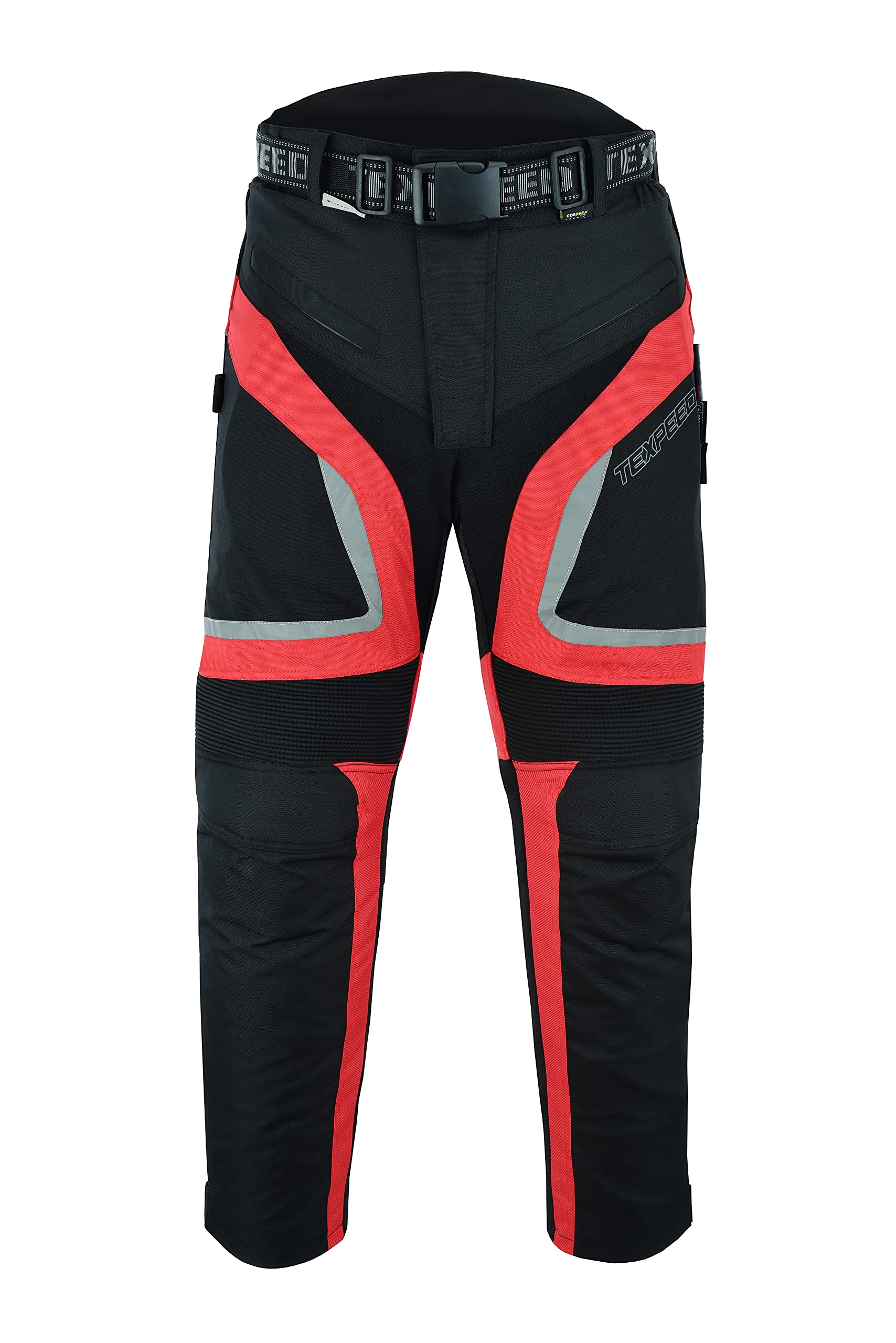 Texpeed Motorradhose Mit Protektoren Herren - Textil Wasserdicht Motorroller Motorrad Bikerin Mit Schutz Rüstung (EN 1621-1) Rot - 4XL Taille/Lang Bein von Texpeed