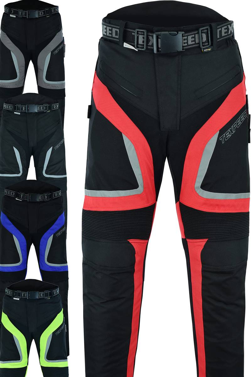 Texpeed Motorradhose Mit Protektoren Herren - Textil Wasserdicht Motorroller Motorrad Bikerin Mit Schutz Rüstung (EN 1621-1) Rot - 4XL Taille/Lang Bein von Texpeed