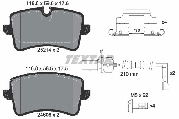 Bremsbelagsatz, Scheibenbremse Hinterachse Textar 2521402 von Textar