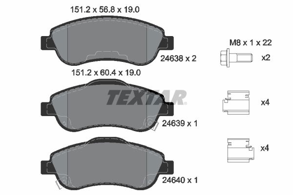 Bremsbelagsatz, Scheibenbremse Vorderachse Textar 2463801 von Textar