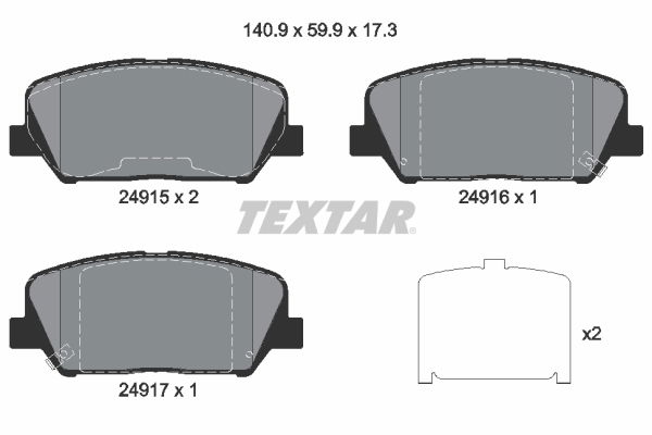 Bremsbelagsatz, Scheibenbremse Vorderachse Textar 2491501 von Textar