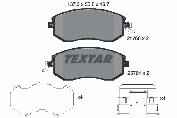 Bremsbelagsatz, Scheibenbremse Vorderachse Textar 2576001 von Textar