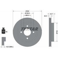 Bremsscheibe TEXTAR 92063603 hinten, belüftet, 1 Stück von Textar