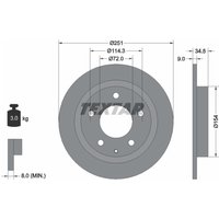 Bremsscheibe TEXTAR 92169300 hinten, voll, 1 Stück von Textar